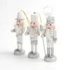 Christmas Decorations 3Pcs4Pcs Wooden Doll Decor Handmade WhiteGold Nutcrackers Solider Pendant Traditional Decoration 231026