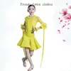 Scenkläder gul långärmad balsal dansdräkt flickor tävling klänning bodysuit kjol tango övning vals dans vdb5080