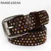 Belts RAINIE SEAN Real Leather Belt Men Pin Buckle Brown Italian Genuine Cowhide Diamond High Quality Male YQ231026