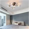 Lampadari Lampadari Nordic Led Flower Design Lampada da soffitto Verde Blu Grigio Lampadario in vetro per soggiorno Camera da letto Home Decor Ligh Dhavx