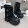 Botas tubulares para calças, sola grossa muffin feminina, botas curtas de bico grande, estilo doce e descolado, botas empilhadas para meninas picantes, botas Martin elevadas, botas ocidentais 231026