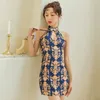エスニック衣類中国のチョンサムドレス女性セクシーなボディーコンのノースリーブフローラルパターンバックレスオフショルダーパーティーモダンなQIPAOナイトドレス