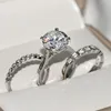 2019 New Arrivic Luxury Jewelry 925 Sterling Silver Round Cut White 5A Cubic Zirconia CZ Diamond 3PCS Wedding Women Band 3021