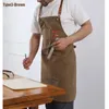 Grembiule da uomo in tela bavaglino in pelle chef cucina barista barista tasche casa barbiere caffè ristorante giardino scamiciato 231026