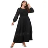 Robes de grande taille femmes Maxi printemps automne dentelle luxe élégant à manches longues solide formelle soirée Par 3xl 4xl 5xl 6xl