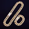 Collier chaîne cubaine en zircone cubique pour hommes, Miami, avec Bracelet, ensemble de colliers, or, argent, grand ras du cou, bijoux Hip hop, 20mm, 3022