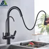 Kitchen Faucets Rozin Purification Black Pull Out Water Filter Tap 3 Way Mixer torneira para cozinha de parede Crane 231026