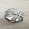 最高品質フル5列クリアホワイトクリスタルジュエリー全体の銀色のステンレス鋼の結婚指輪女性女性サイズ294K
