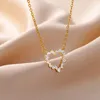 Colares de pingente oco zircão cúbico coração para mulheres stainelss aço banhado a ouro colar colar de luxo jóias presente de casamento