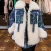 Cappotto a maniche lunghe con paillettes ricamate pesanti in pelliccia da donna Donna 2023 Inverno Double Face in pelle di lana calda per il tempo libero moda finta