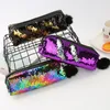 Hairball Glitter Pen Bag Color-changing Stationery Bag Student Large Capacity Girl Makeup Bag Storage Box Wholesale 1224661