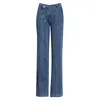 Women's Jeans Niche Designer Pants 2023 Asymmetrical Oblique Front Multi-line Split Seam Structure Cut Leg Length