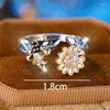 Wedding Rings Lovely Small Bees Honey Gold Color Flower Ring Inlaid Zircon Fashion Silver Open For Women Thanksgiving Day Gift
