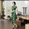 Ethnic Clothing Sexy Cheongsam Classic Chinese Style Green Dress Female Wedding Satin Summer Long Temperament