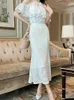 Work Dresses Korean Fashion Party Lace White Summer 2 Piece Outfit Women Clothes Short Tops Shirt Blouse High Waist Midi Long Skirt Mujer