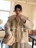 Couro feminino falso solto bonito laço babados gola boneca casaco de pelúcia lã jaqueta outono inverno casaco de lã de cordeiro 231026