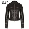 Kvinnors läder faux läder pixiekiki vit brun faux läderjacka fall mode moto racer zip up short coat y2k kläder kvinnor streetwear p67-hz20 231026