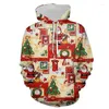 Moletons masculinos com capuz de Natal 3D boneco de neve estampa gráfica pulôver casual moda infantil moletom com capuz feminino grandes sudaderas