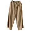 Women's Pants 2023 Autumn Wide Leg For Women Elastic Waist Straight Trousers Vintage Loose Oversize Calf Capri Cropped
