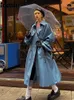 Women's Leather Faux Leather Nerazzurri Autumn Oversized blue long leather trench coat women raglan sleeve drawstring Loose casual waterproof raincoat 231025