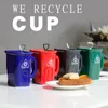 Kubki kwadratowe śmieci Can Ceramic Green Recyklowne wiadra Kreatywne kapryśne z łopatą kawy termal 231026