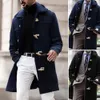 Homens misturas na moda cavalheiros trench coat estilo britânico homens jaqueta comprimento médio turndown colarinho único breasted blusão à prova de frio 231026
