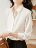 Damesblouses Mode Elegant Office Lady Blouse Dames Chic Plooien Wit overhemd Revers Lange mouw Koreaanse stijl Formeel vrouwelijk Basic Tops