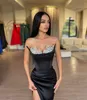 Sexy Black Mermaid Prom Dresses with cape Beaded Collar Evening Dress Pleats Split Formal Long Special Occasion Party dress