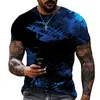 T-shirt da uomo Blu e nero Mix di colori Abbinamento Stampa 3D T-shirt girocollo Tessuto in poliestere Lycra Abbigliamento casual di marca Oversize