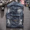 Herrenwesten Mcikkny Männer Vintage gewaschene Denim-Weste mit mehreren Taschen Cargo-Motorrad-Jeans-Westen für Männer Frühling Herbst 2025