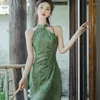 Vêtements ethniques Sexy Slim Femme Longue Qipao Chinse Robe de style traditionnel Élégant Vintgae Col Mandarin Sans Manches Cheongsam Lady