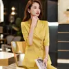 Frauen Zwei Stück Hosen Business Anzug 2023 Mode Koreanischen Stil Leicht Reife Temperament Mid-Sleeve Gelbe Jacke Overalls