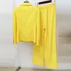 Kvinnors tvådelade byxor Knappdekoration Spring Yellow Jacket Blazer Wide Leg Elegant Set Office Outfits