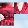 MISSKY 2PCSSet Women Pajama Sets Sleep Wear Solid Color Lapel Imitation Silk Long Sleeve Home Wear3933809