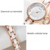 Wristwatches Light Luxury Watch Women's Gem-cut Face White For Girl Small Dial Quartz Stainless Steel Woman Watches