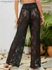 Women's Pants Capris Women Fashion Beach Pants Lace Crochet Mesh See-through High Waist Loose Pants Summer Hollow Out Swimwear Cover Up Pants T231026