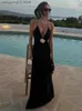 Basic Casual Dresses Flower Elegant Deep V-Neck Black Maxi Dresses Sexy Sleeveless Slip Long Evening Dress Women Party Night Club Backless Vestidos T231026