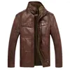 Men's Jackets Warm Fleece Jacket Long Sleeve Men Faux Leather Stand Collar Lined Zip Short