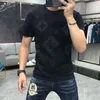 Hommes T-shirts Nouvelle Impression Strass Casual Haute Qualité Mâle Slim Tees Designer T-Shirt Col Rond À Manches Courtes Rose Bleu Blac315S