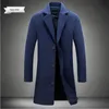 Men's Wool Blends 2023 Autumn and Winter Long Cotton Coat Clothing Slim Windbreaker Jacket Blend Pure Color Casual Business Fashion 231026