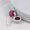 Dangle Küpeler Fnj Rose Corundum 925 Silver Pure Orijinal S925 Sterling Damla Küpe Kadın Mücevherleri