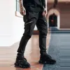 Erkek pantolon yan cepleri kargo harem fermuar siyah hip hop sokak kıyafeti düz renk rahat sıska joggers erkek için pantolon