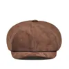 Bérets Daim octogonal chapeau hommes angleterre mâle printemps hiver véritable cuir béret casquettes sboy 1 boutons décontracté Streetwear Peaked Bonnet 231027