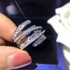 Anello per amanti del lusso in argento sterling 925 con linee geometriche piene di accessori di fascia alta per cocktail party femminili con diamanti interi261x