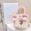 Handtaschen Süße Mädchen Handtasche Handgefertigte gewebte Tasche Sonnenblume Flamingo Quaste Gelb Rosa Taschen Kind Mädchen Urlaub Außerhalb Strandtasche 231026