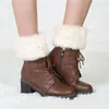 Meias femininas outono e inverno curto virou lã quente engrossar botas de lã de pelúcia capa protetor de tricô