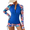 Women's Swimwear One-Piece Athletic Racerback Swimsuit Slimming Bathing Suit Deep V Zipper Closure Floral Tankini Women 2023