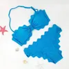 Damenbadebekleidung 2023 Netter überbackener Frauen-Badeanzug Sexy Bandeau-Bikini-Set Blau Biquini Gepolsterte Badeanzüge Maillot de Bain Femme S-L