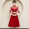 Abbigliamento etnico Ricamo rosso Sposa Matrimonio Cheongsam Abiti da festa in stile orientale Abito da sera elegante tradizionale cinese vintage Qipao