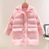 Down Coat Teen Girls Clothes Fashion Coats Winter Tjock varm huvjacka Midlängd Ytterkläder Topp Barnkläder 412 Y 231026